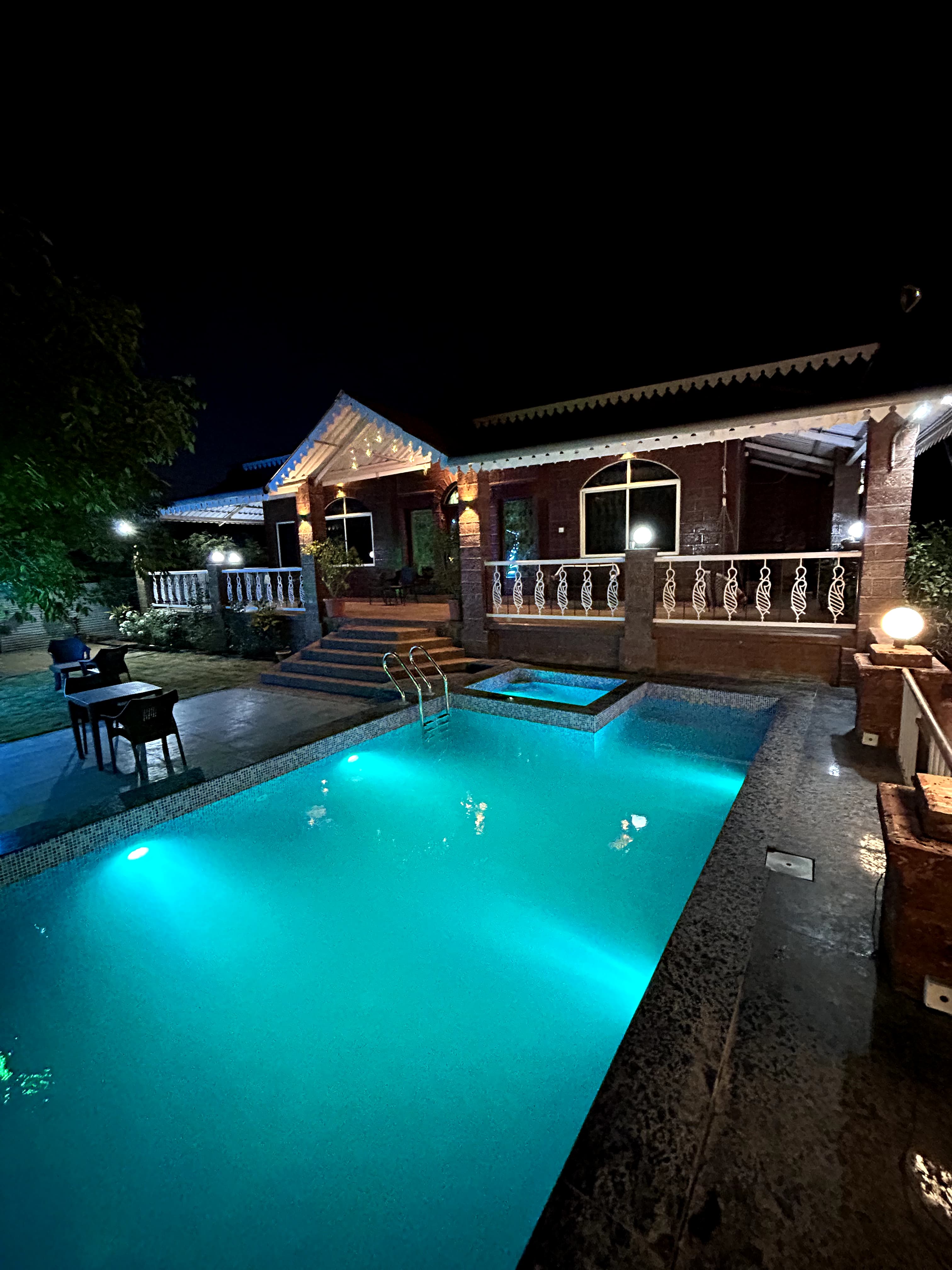 Sai Leela Bungalow with private pool at night